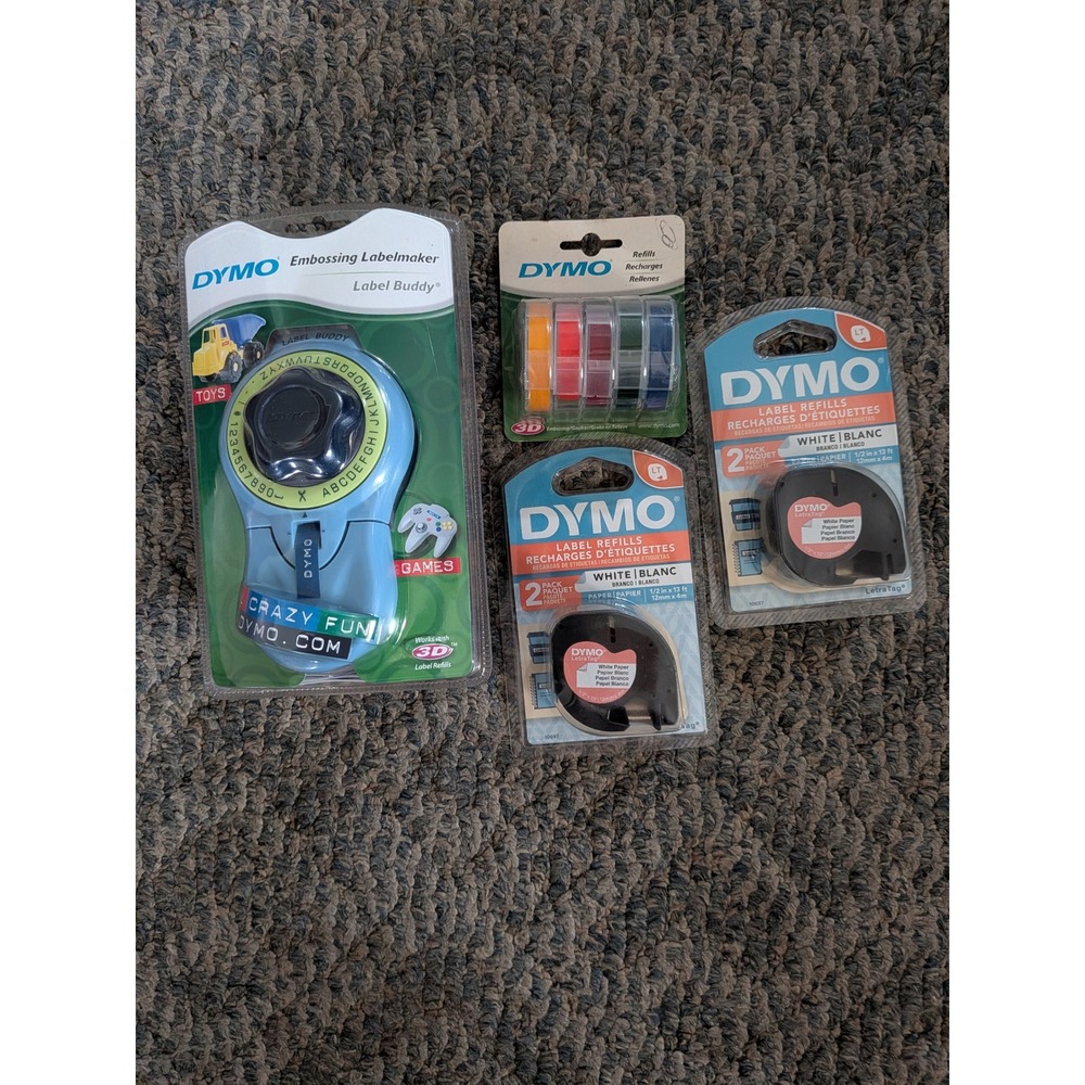 Dymo Label Buddy Embossing Label Maker Blue with 5-Pack 3D & 4 LetraTag Refills